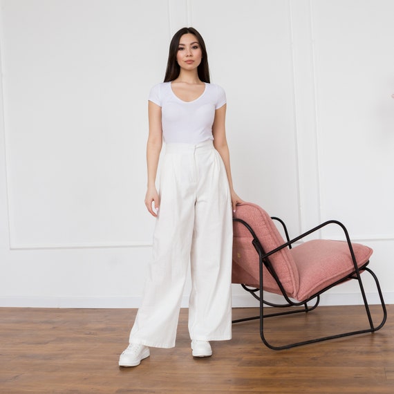 White Linen palazzo pants for women linen pants for women | Etsy