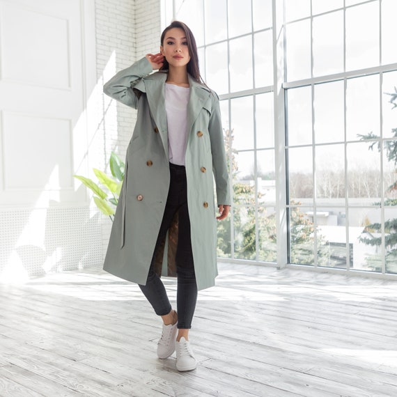 Olive green peacoat best sale women's