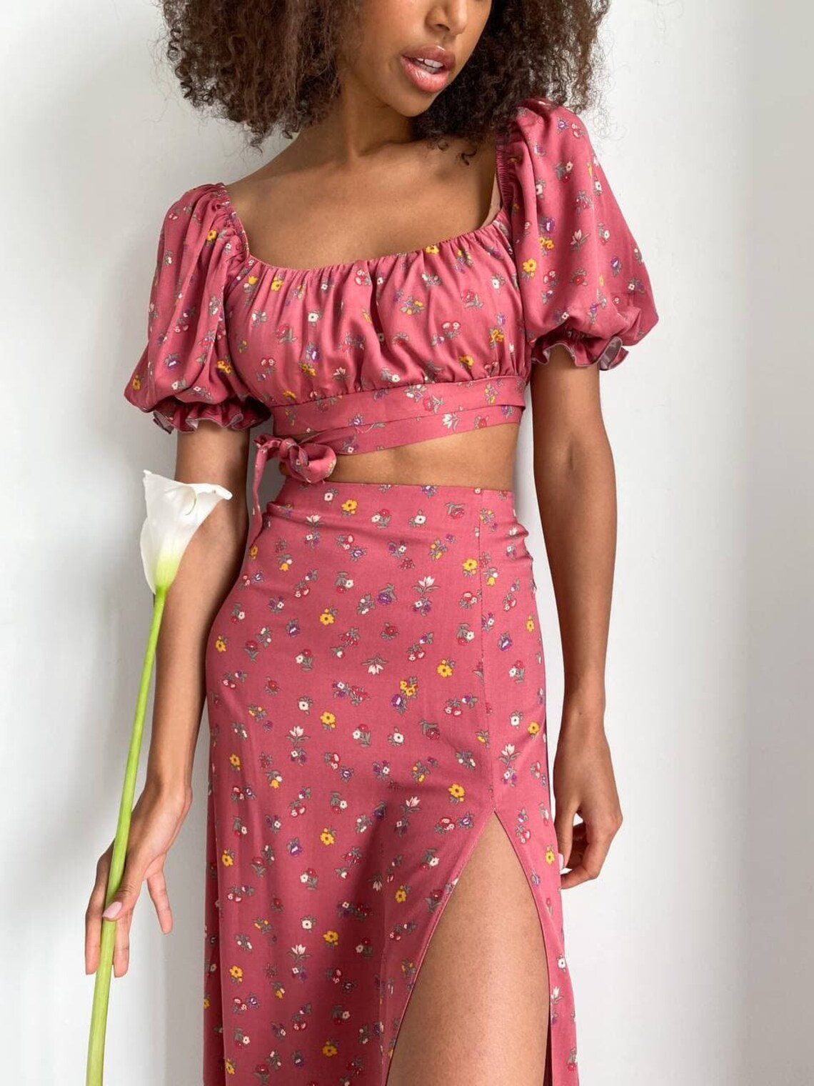 Floral Skirt Set with offtheshoulder crop top and high waist Etsy