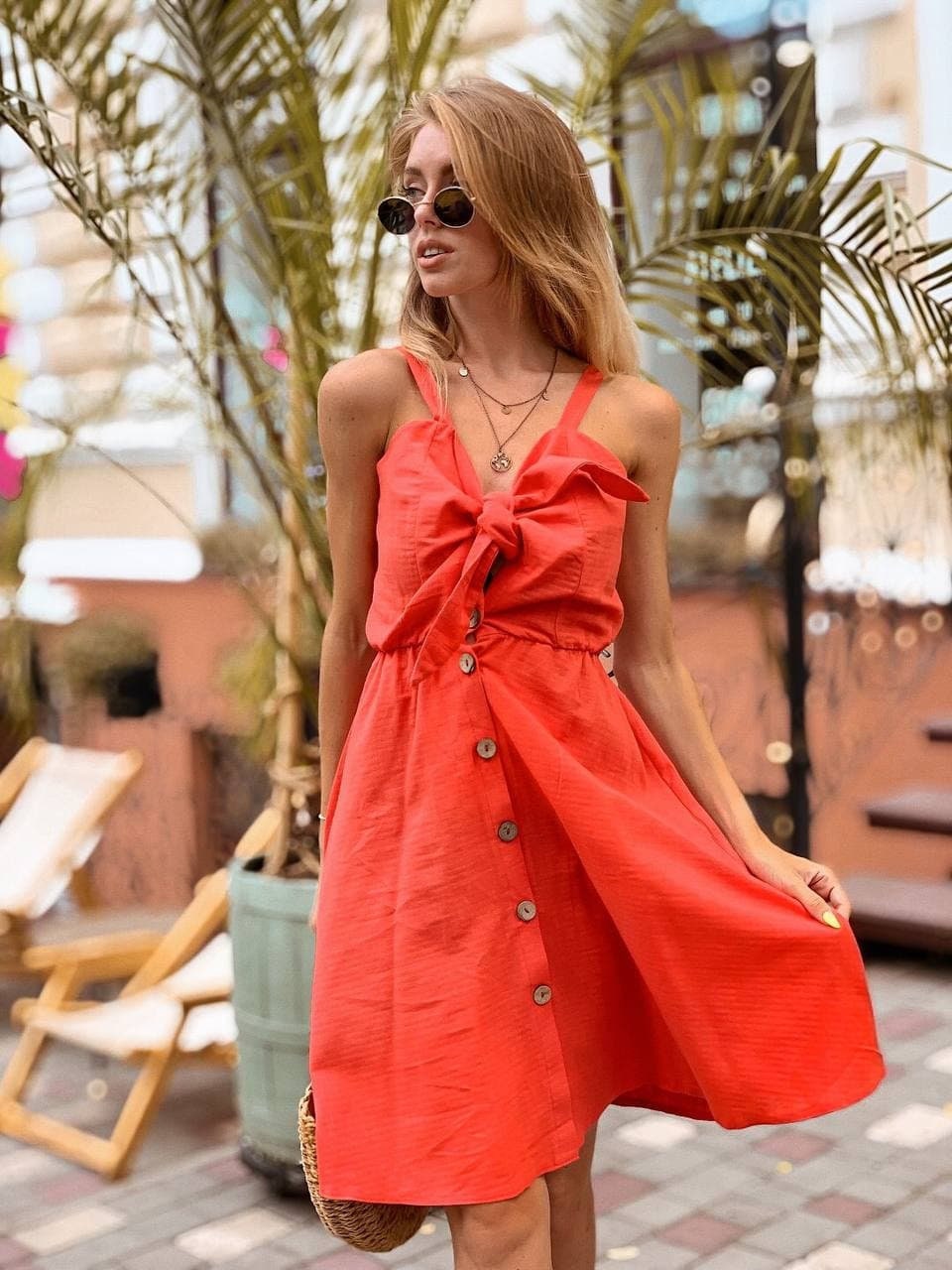 Red Summer Dress Tie Front Dress Beach 