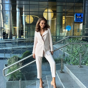 Vanilla Formal Pantsuit for Women, Oversized Blazer Trouser Suit for Women, Business Casual pantsuit for women, Formal Co-ords Women