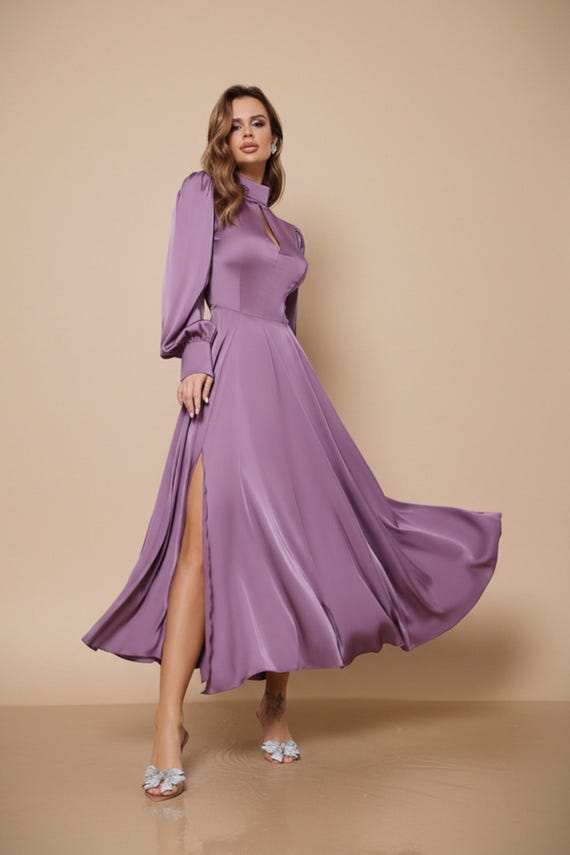 serene escape satin midi dress Silk Midi Dress Mauve Serene Escape Satin Midi Dress Mauve