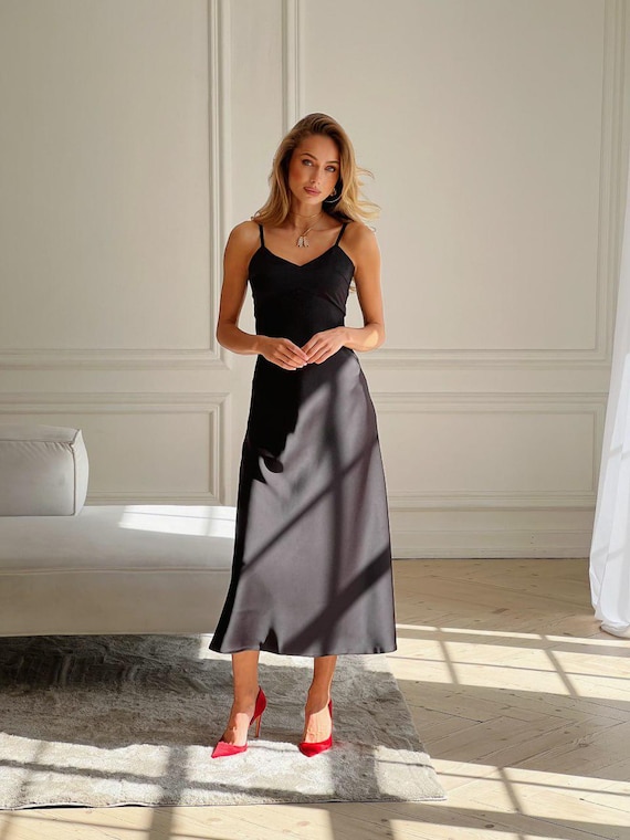 Black Satin Slip Dress