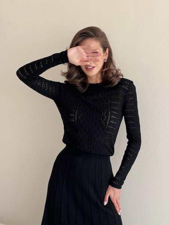 Black Long Sleeve Midi Dress Winter Outfits Black Knit Midi Dress