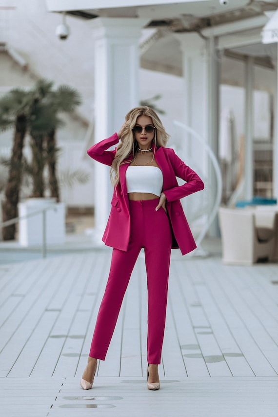 Hot Pink Pantsuit for Women, Pink Double-breasted Pantsuit for Women,  Classic Blazer Trouser Suit Set for Women, Formal Women's Suit -   Finland