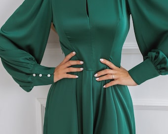 By Malene Birger Green Silk Dress Midi, Size S - Etsy