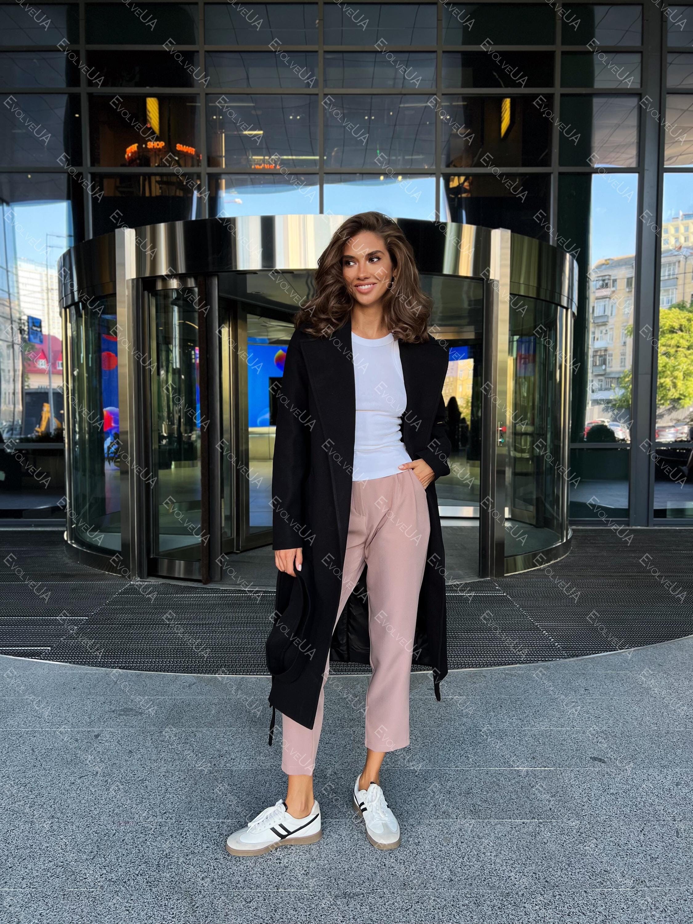 Black wrap wool coat deals