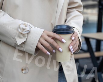 Ivory White Trench Coat With Buttons and Belt for Women Ivory White Trench Coat With Buttons and Belt for Women