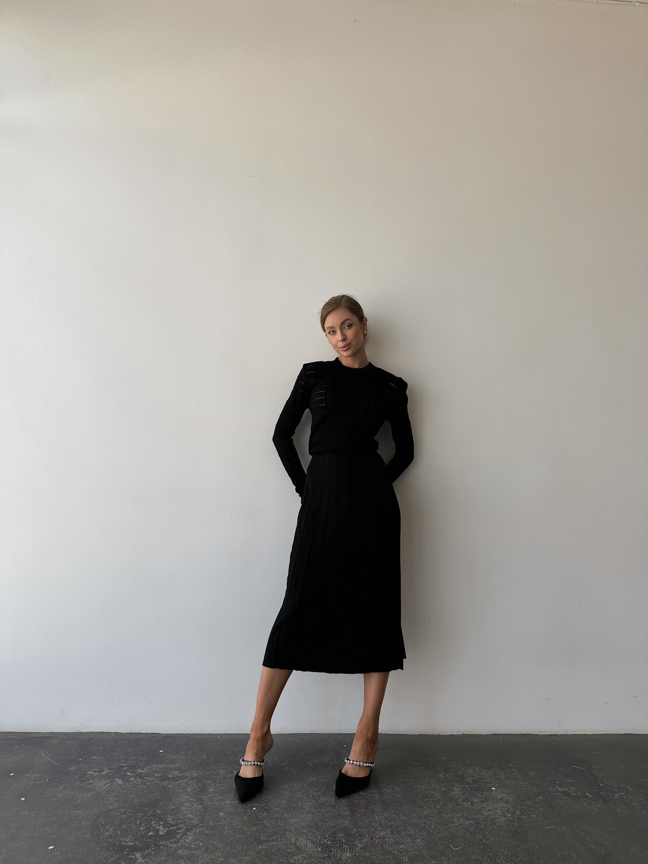 black full skirt midi dress Black Taffeta Full Skirt Tailored Midi Dress