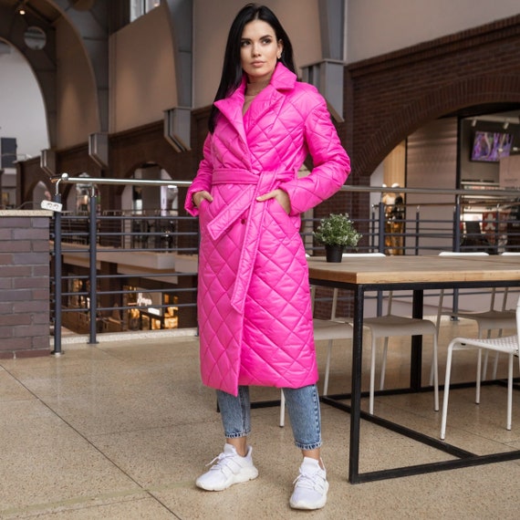 Pink quilted coat ladies Clearance
