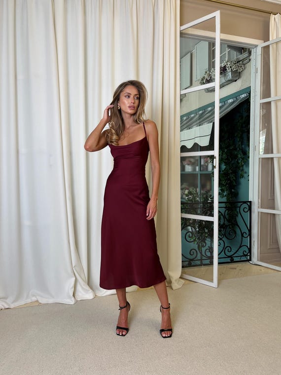 Burgundy Silk Slip Dress With Cowl Neck, Dark Purple Midi Silk Satin Dress,  Camisole Dress for Special Occasions, Silk Cami Dress for Summer - Etsy  Canada