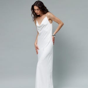 White Satin Elopement Dress with Tie Straps, Effortless Slip Gown for Modern Brides, Bare Back Ceremony Look for Laid-Back “I Do”s