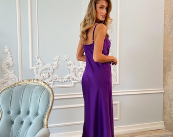 purple cowl neck slip dress Close to Your Heart Plum Purple Satin Jacquard Cowl Slip Dress