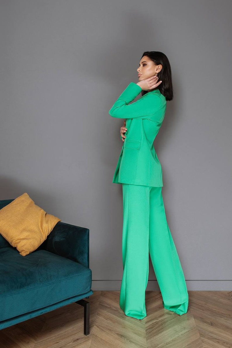 Bright Green Blazer Trouser Suit Set for Women Green Pantsuit - Etsy