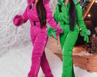 Hot Pink Women Ski Jumpsuit, Winter Snow Suit for Women, Warm Overalls Womens, Snowboarding suit women, Ski One-piece for Women, Snowsuit