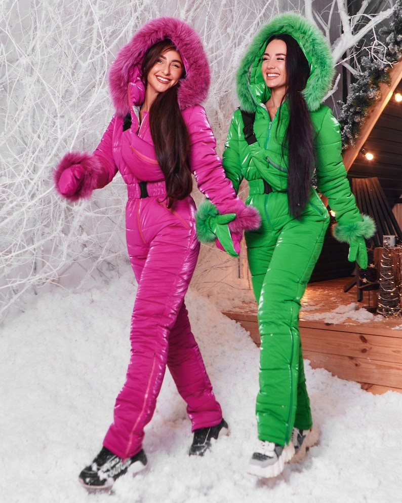 Hot Pink Women Ski Jumpsuit, Winter Snow Suit for Women, Warm Overalls Womens, Snowboarding suit women, Ski One-piece for Women, Snowsuit image 1