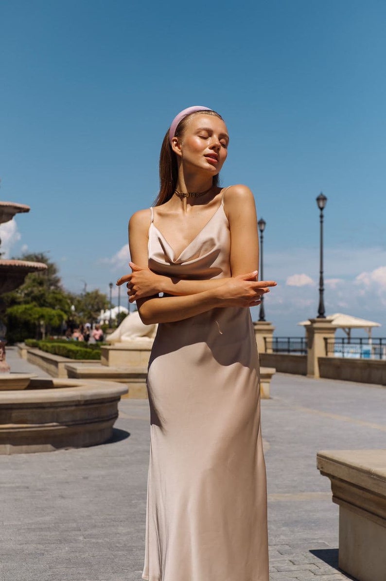Cowl Neck Silk Elegant Dress Silk Slip Women\u2019s Dress Satin Silk White Silk Slip Dress Silk Dress for Special Occasions and Celebrations