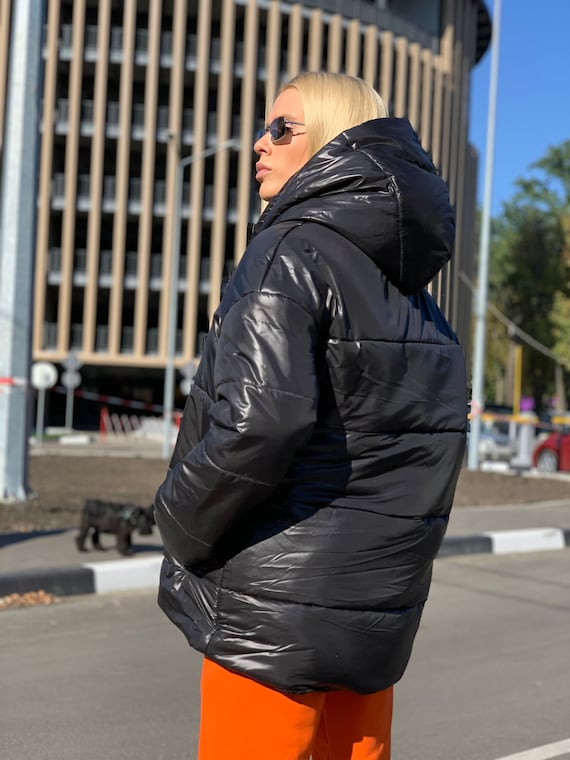 Puffer Jacket Black, Warm Coat Puffer Jacket for Women, Short Coat Woman, Hooded Puffer Jacket Women, Warm Jacket with Hood, Oversize Puffer