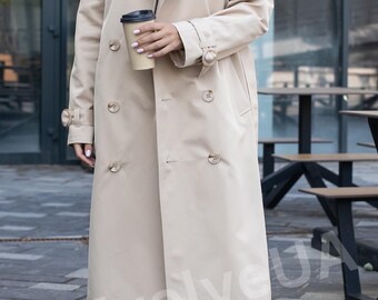 Ivory White Trench Coat With Buttons and Belt for Women Ivory White Trench Coat With Buttons and Belt for Women