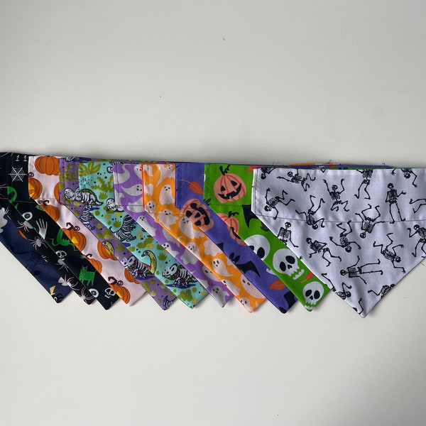 Halloween Dog Bandana- Dinosaurs- Ghosts - Pumpkins - Skulls- Bats- Slide on collar dog bandana- Personalisation available!