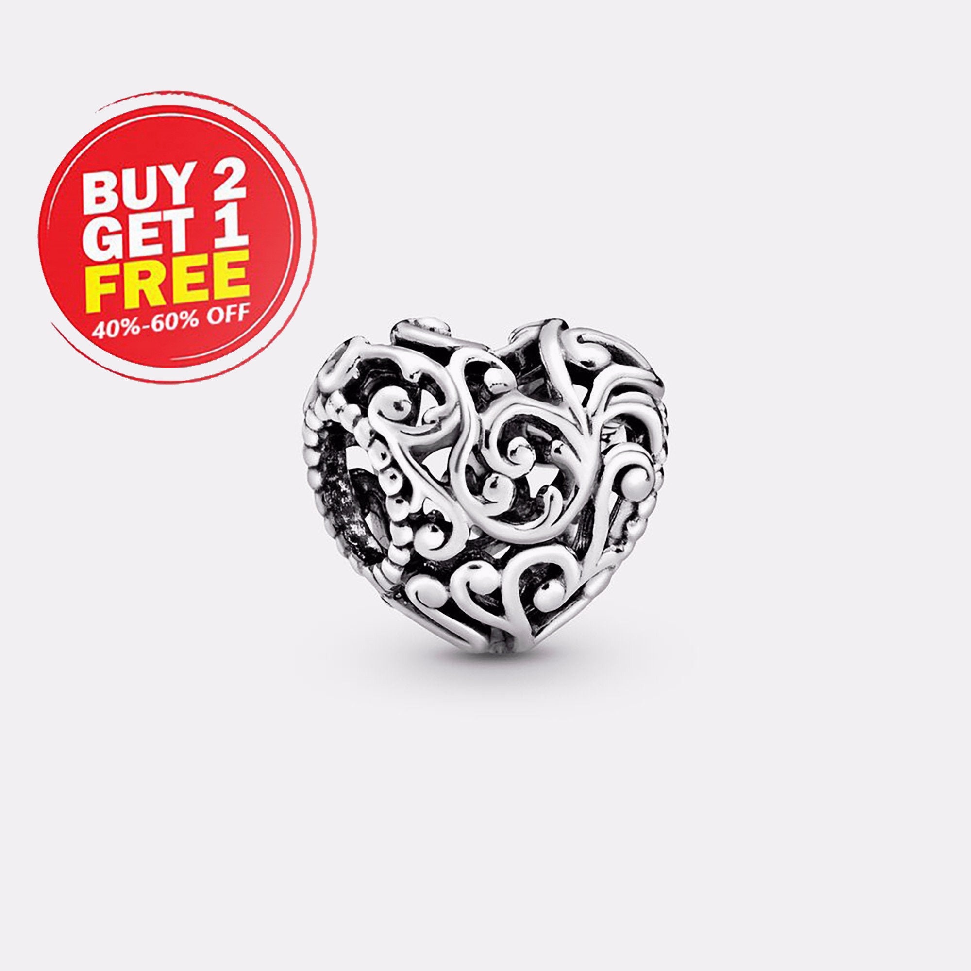 Charms de pandora encanto de corazón de calado - Etsy España