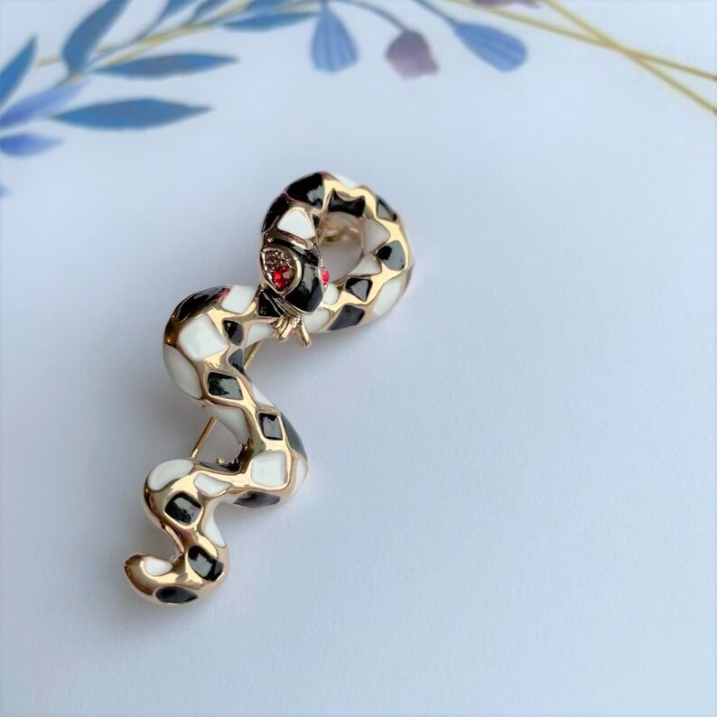 Black and white snake brooch pin broach mothers day gift