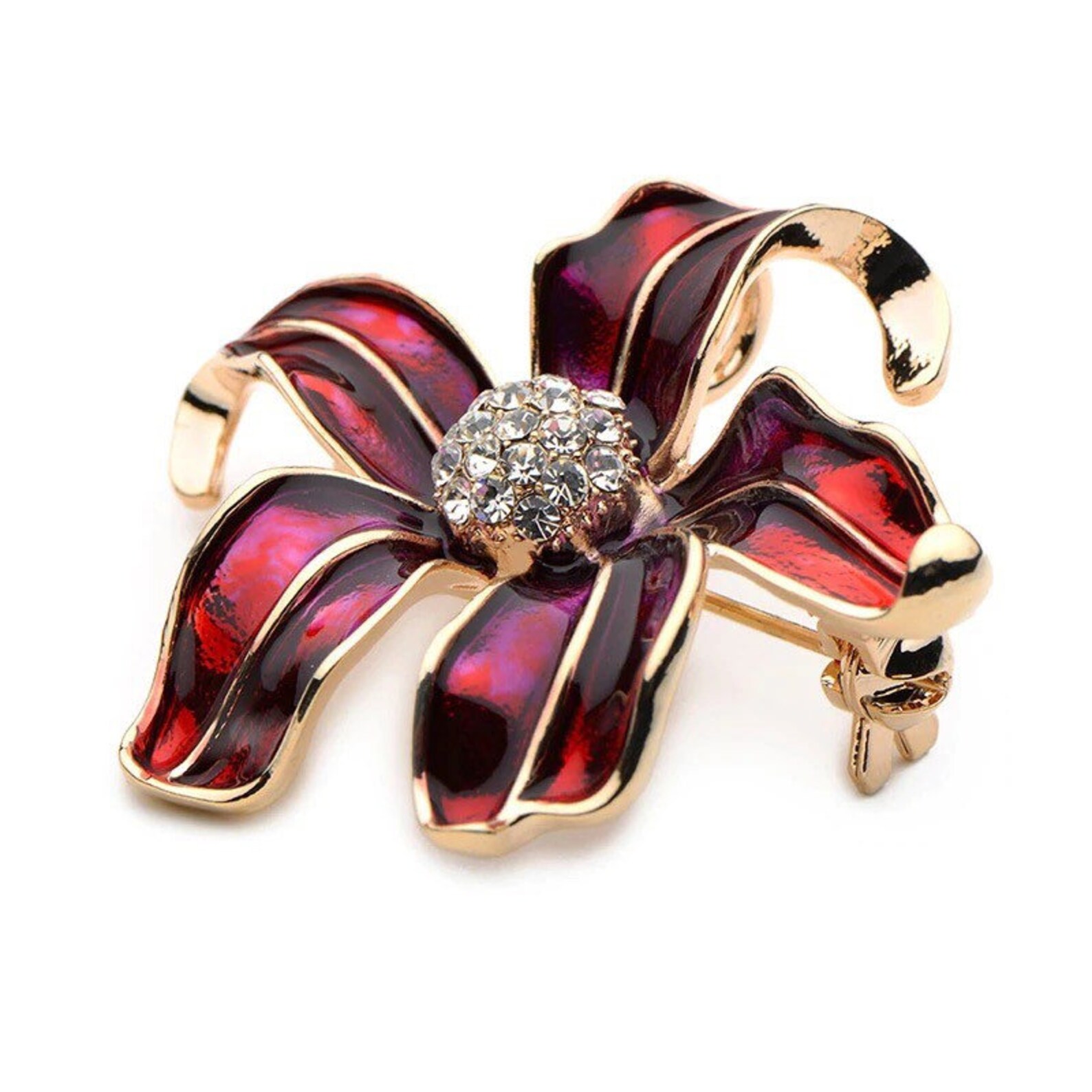 Red flower enamel brooch pin broach jewelry birthday gift for Etsy