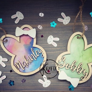 Easter basket tag SVG, Bunny tag SVG, Easter name tag SVG, Laser cut file, Digital download
