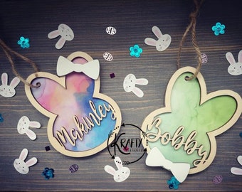 Easter basket tag SVG, Bunny tag SVG, Easter name tag SVG, Laser cut file, Digital download