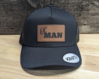 Ol' Man, Old Man, Young Lad Patch style Trucker hats, each or a matched set, leather patch, YP Classic, snapback