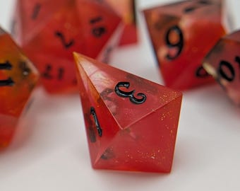 Red Fireball Dice Set: Handmade D&D Dice