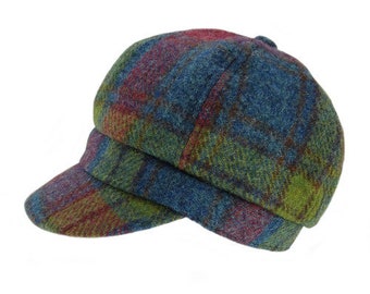 Harris Tweed Ladies Baker Boy Style Tartan in Multi Tartan , Newsboy hat, 100% Tweed Wool, Woven in Scotland, Tartan Gift