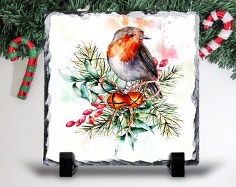 Robin Red Breast Decorative Slate Tile , Slate photo, Robins , Decorative Slate Tile , Christmas Decor, Christmas Gift, Handmade, Robins