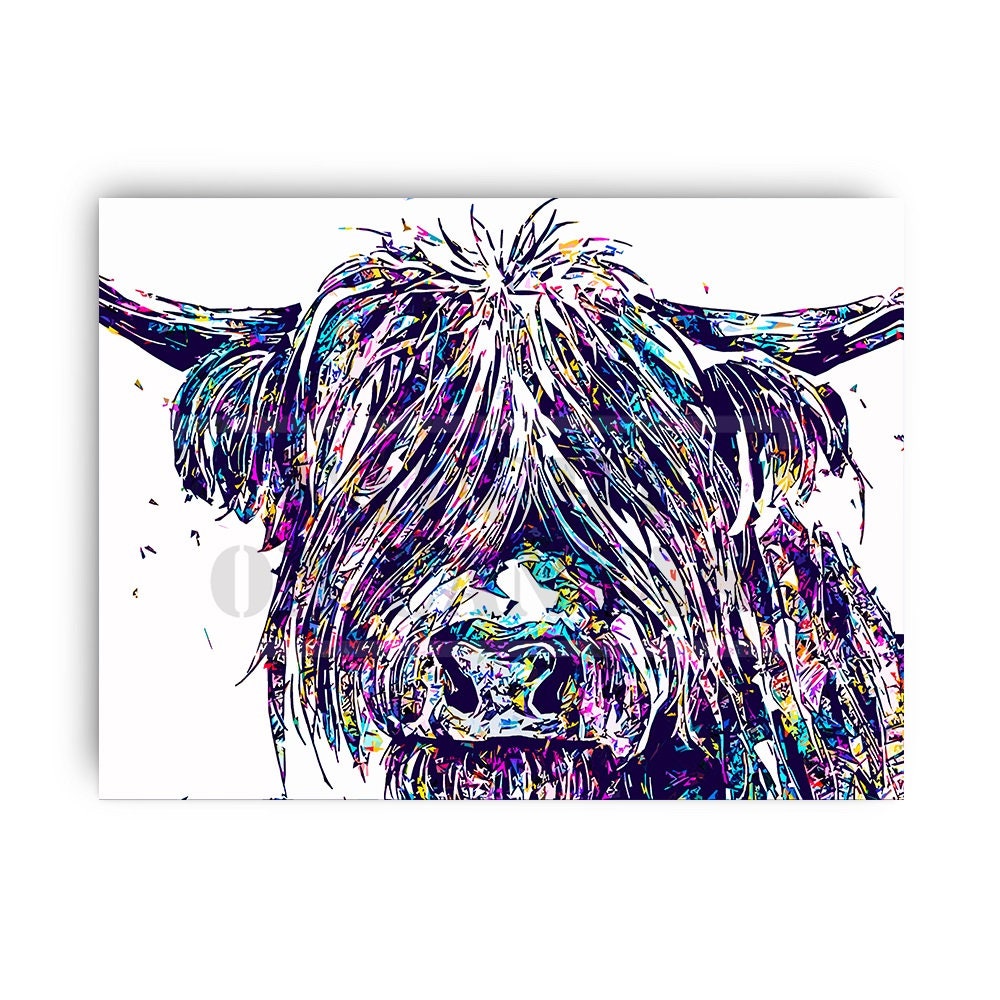 Brightly Coloured Highland Cow Canvas Wall Art Wall Decor Etsy UK