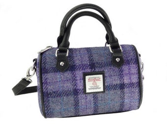 HARRIS TWEED 'Kilbride ' Mini Bowling Bag, In Bold Purple Check, Woven in Scotland, Vintage, Tartan, Outlander, Harris Tweed Bag