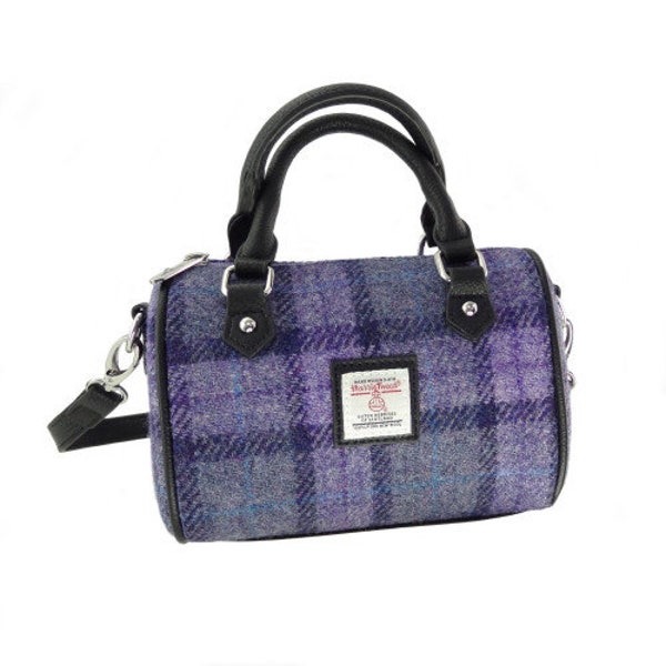 HARRIS TWEED 'Kilbride ' Mini Bowling Bag, In Bold Purple Check, Woven in Scotland, Vintage, Tartan, Outlander, Harris Tweed Bag