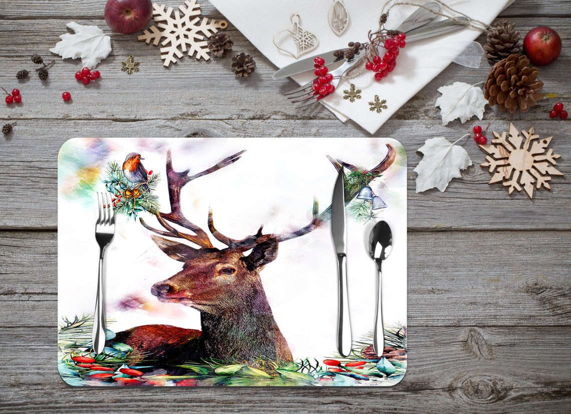 Christmas Stag Deer placemats Placemats set 46 of 8 Etsy