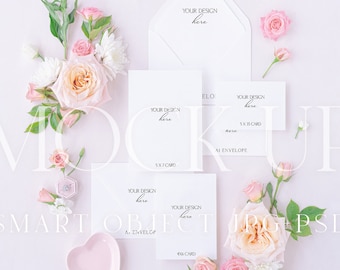 Invitation suite mockup, stationery flatlay, flat lay photography for stationers, Photoshop smart objects {Tenderness 9}