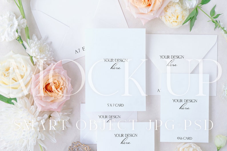 Invation Display Peach and Ivory Rose Mockup | Wedding Invitation Display {warmth 5} - Etsy