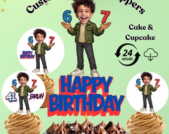 6 7 six seven 67 Custom Face Cupcake Toppers | 6-7 Personalized Birthday Party Decor (Digital Download)