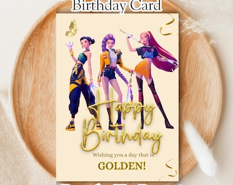 K-Pop Idol Anime Birthday Card Printable | Golden Greeting Card | Instant Download PDF