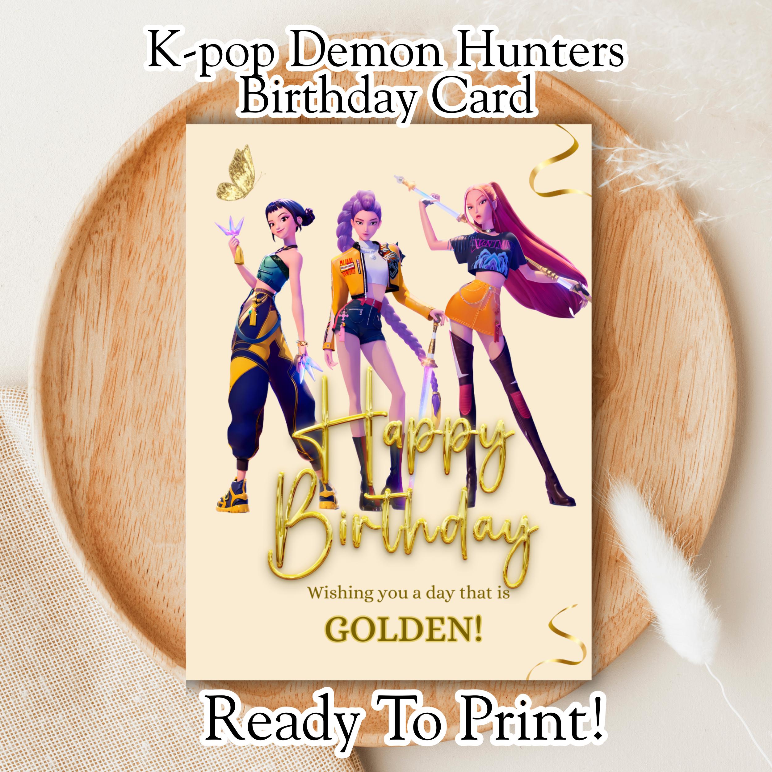 K-pop Idol Anime Birthday Card Printable | Golden Greeting Card