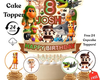 Custom Name and Age Cake Topper Brainrot Birthday Party, Meme Characters 67 Cake and Cupcake Toppers Digital Download