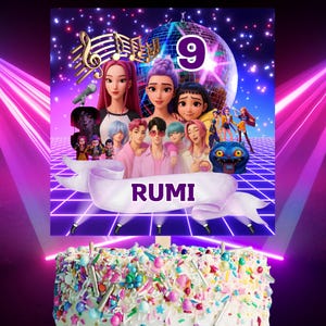 Demon Hunters Cake Topper K-pop Anime Birthday Party Decoration Editable Canva Template Digital Download Custom Age Name