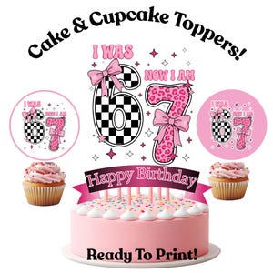 J'avais 6 ans maintenant j'ai 7 décorations de gâteaux et cupcakes, 7e anniversaire de filles, 67 décorations, fête Meme Viral Six Seven, enfants fêtant leurs 7 ans, décoration d'anniversaire