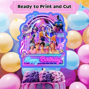 K-Pop Anime Style Cake Topper · Printable PDF · Birthday Party Decor · Instant Download