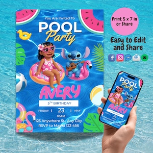 Lilo & Stitch Pool Party Geburtstagseinladung Bearbeitbarer Stitch Pool Party Einladung Druckbarer Pool laden Lilo Vorlage Sofortiger Download ein