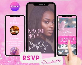 Web Birthday Invitation: Trackable RSVP, Editable Canva Template (Digital Download