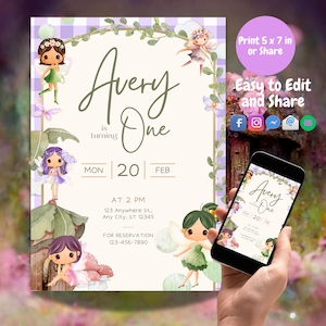 Editable Fairy Birthday Invitation: Magical Garden Party, Canva Template (Digital Download)