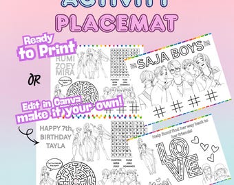 Coloring Sheet & Activity Placemat | Kids Party Activity | Printable + Editable Canva Template